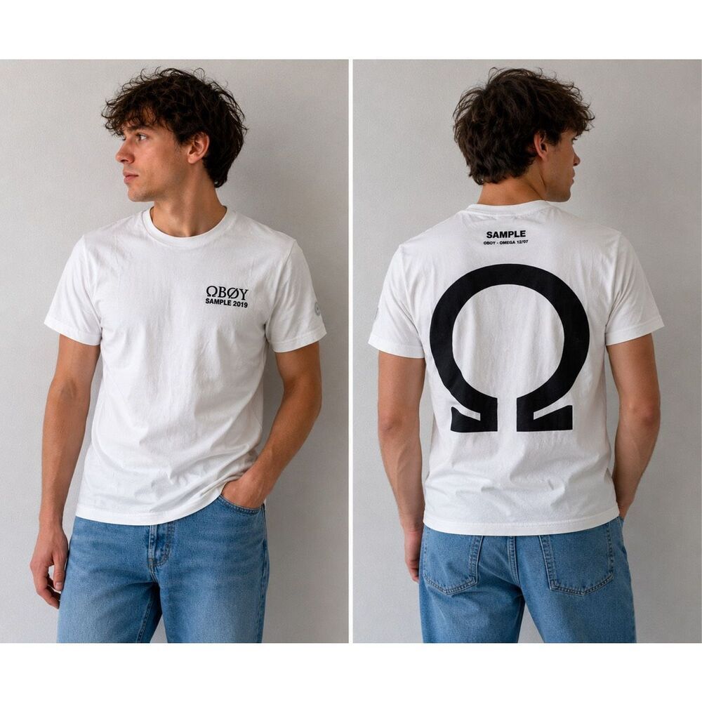 Obøy Sample 2019 White Graphic T-Shirt Men’s Size S Streetwear Tee Cotton Blend